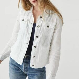 Gigi Moda Italian Made 100% Linen Button Down Long Sleeve Top in White sz Small